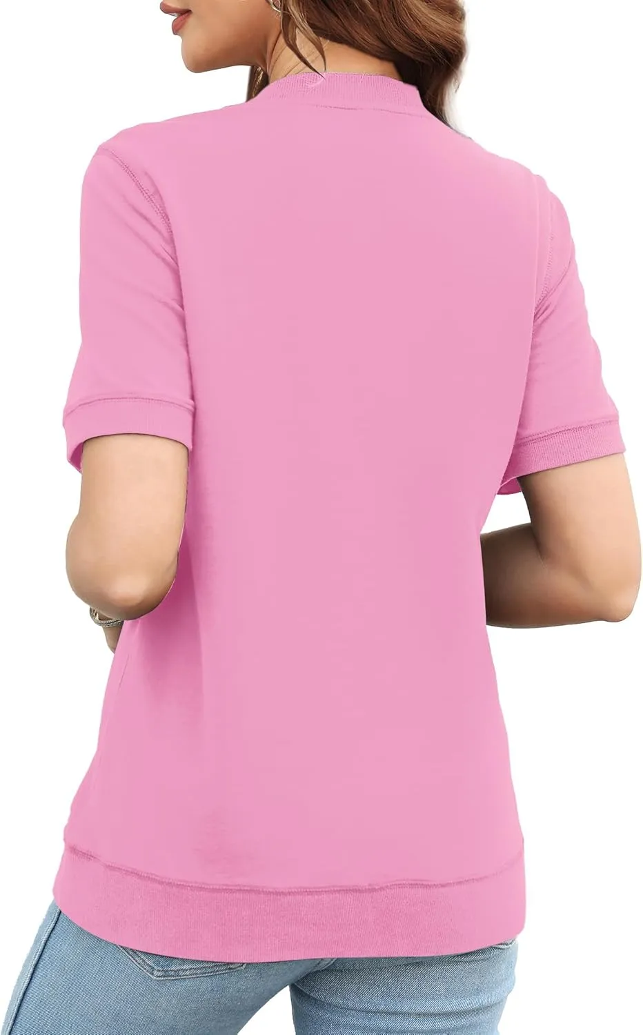 Elesomo Womens Short Sleeve Sweatshirts Cotton Casual Summer Tunic Sweat Shirt