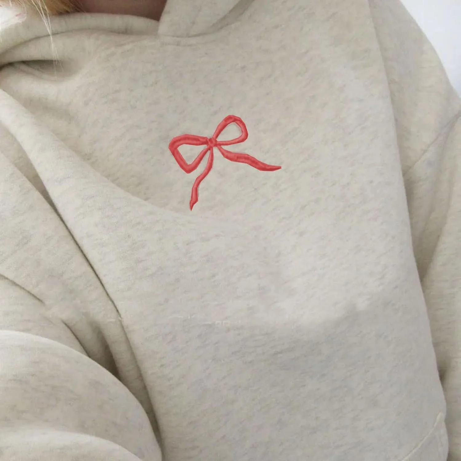 Embroidery Hoodies Women Cute Bowknot Graphic Preppy Pullover for Teen Girl Oversized Long Sleeve Hood Sweatshirt