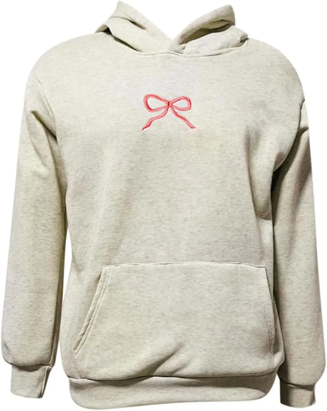 Embroidery Hoodies Women Cute Bowknot Graphic Preppy Pullover for Teen Girl Oversized Long Sleeve Hood Sweatshirt
