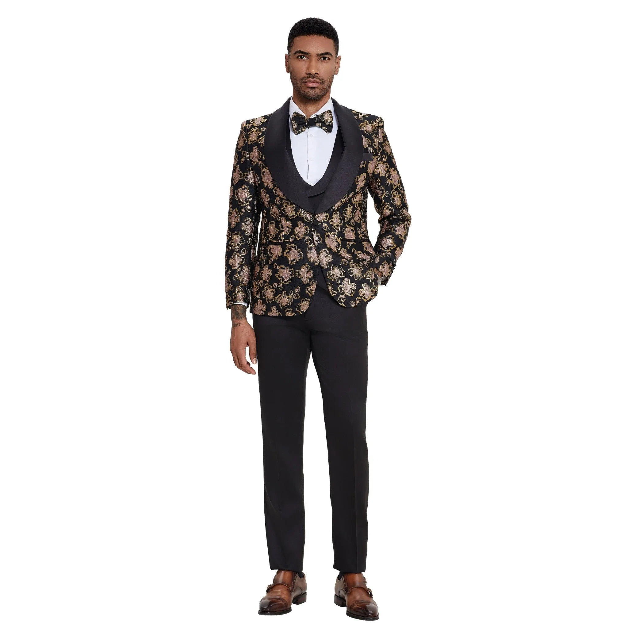 Exquisite Rose Gold with Blush Flower Tuxedo - A Stunning Choice for Prom and Wedding Celebrations