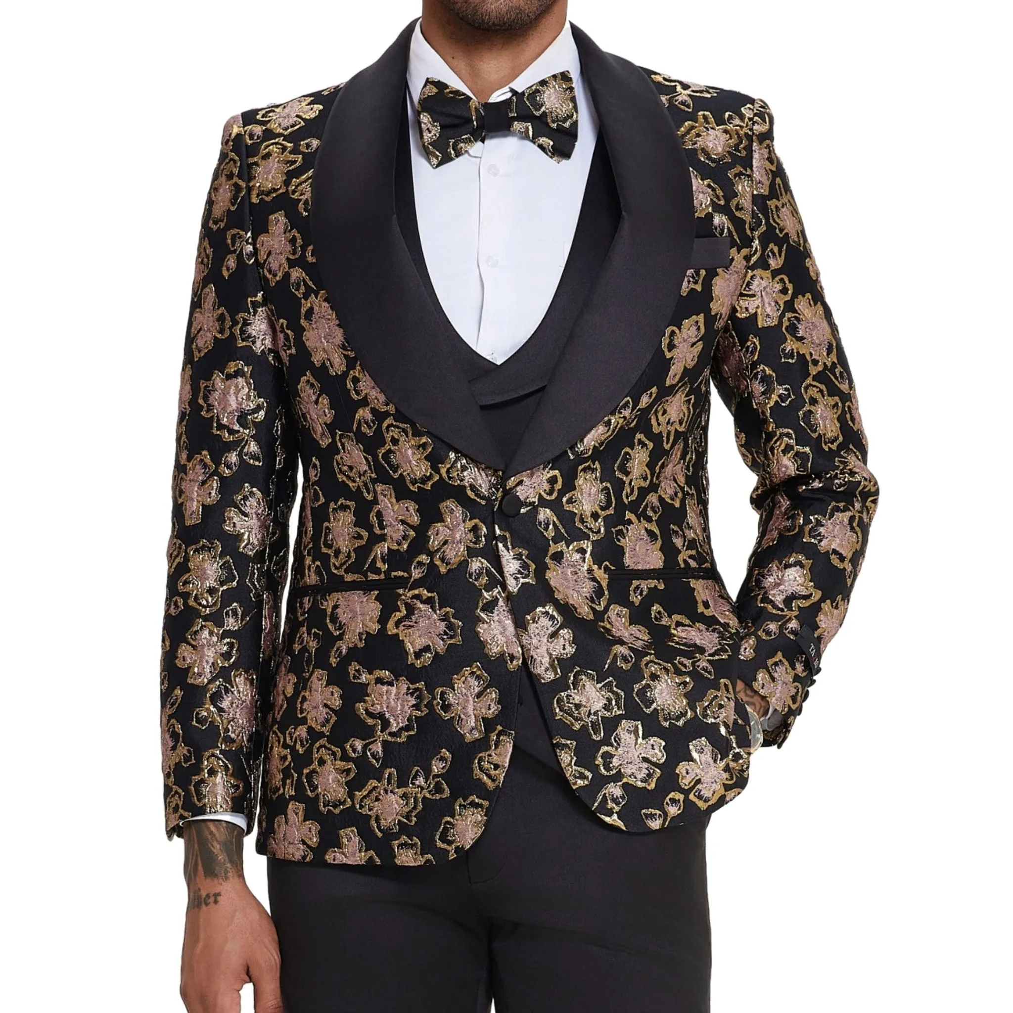 Exquisite Rose Gold with Blush Flower Tuxedo - A Stunning Choice for Prom and Wedding Celebrations