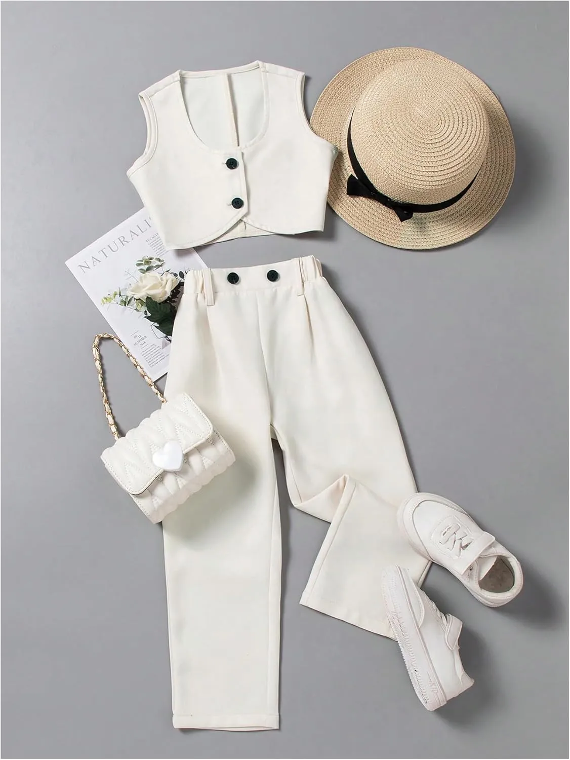 Floerns Toddler Girl's Two Piece Outfit Button Front Vest Blazer and Pants Set