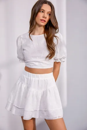 Floral Embroidered Back Lace Up Crop Top & Skirts Two-piece Set
