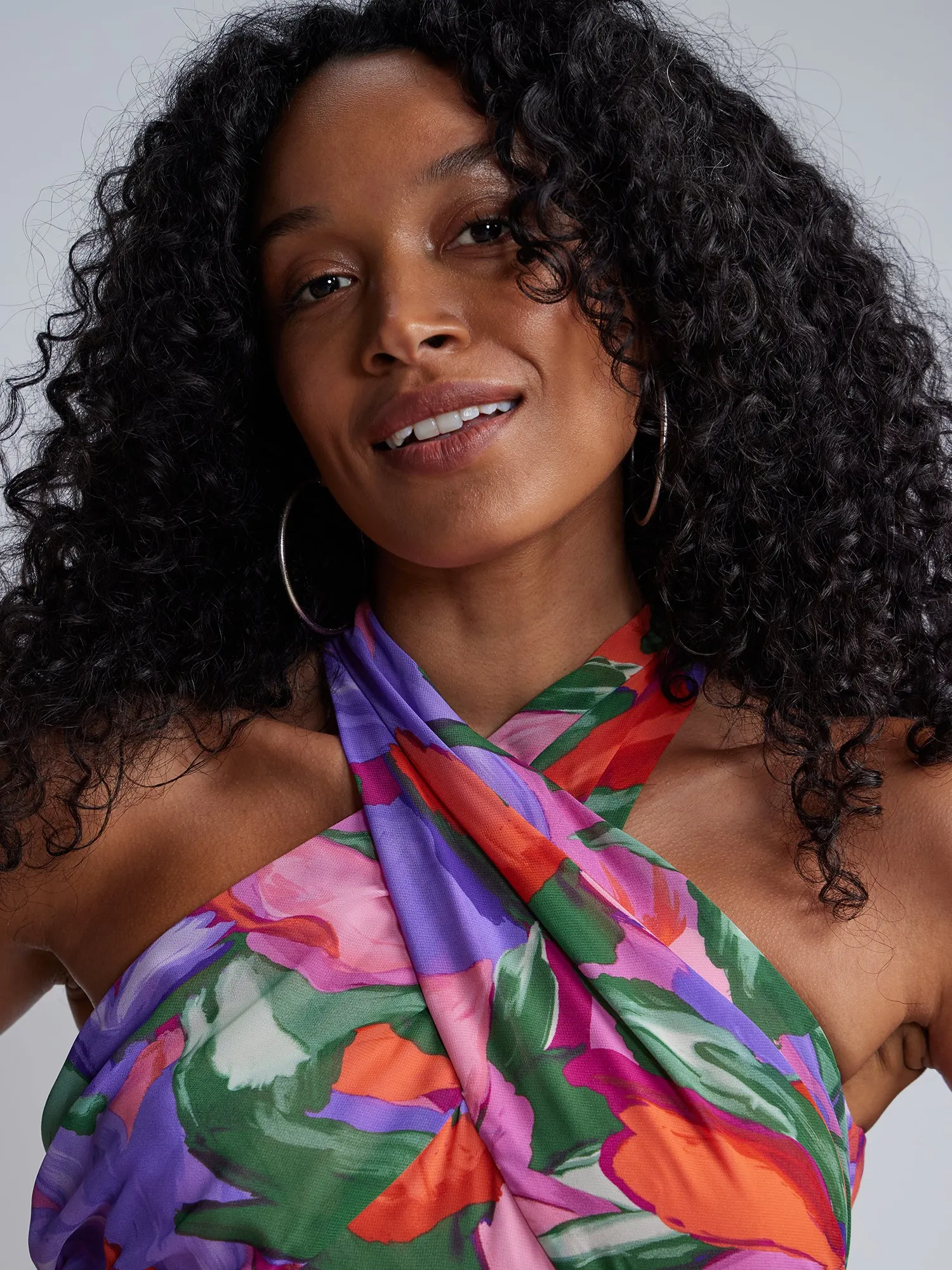 Floral Sleeveless CrissCross Wrap Neck Halter Maxi Dress
