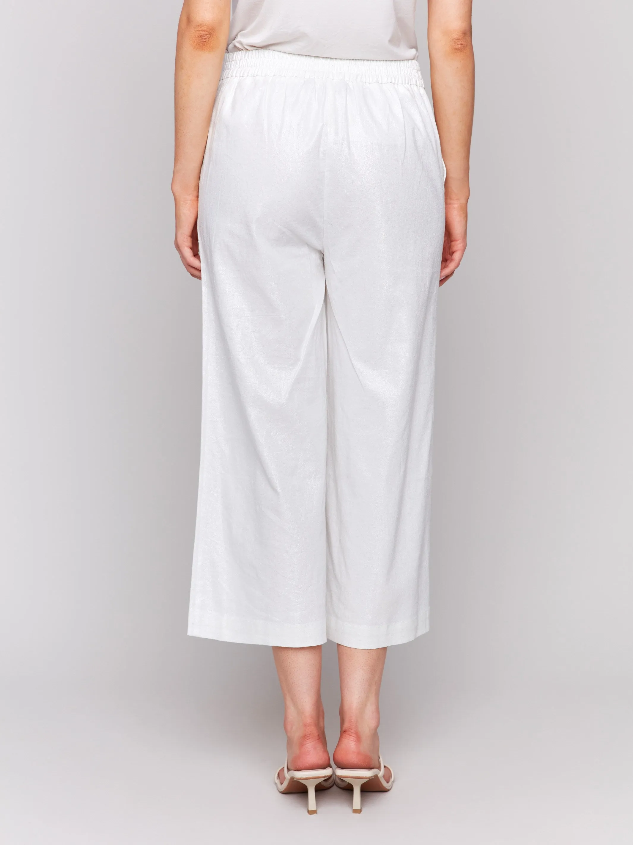 Foil Linen Blend Cropped Pull-On Pants - Champagne