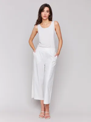 Foil Linen Blend Cropped Pull-On Pants - Champagne