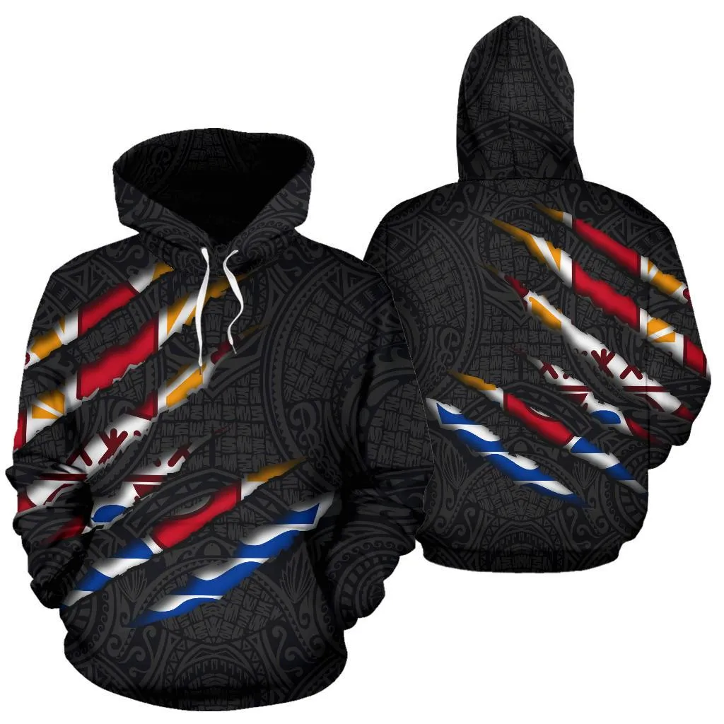 French Polynesia All Over Hoodie - Scratch Style - Bn09