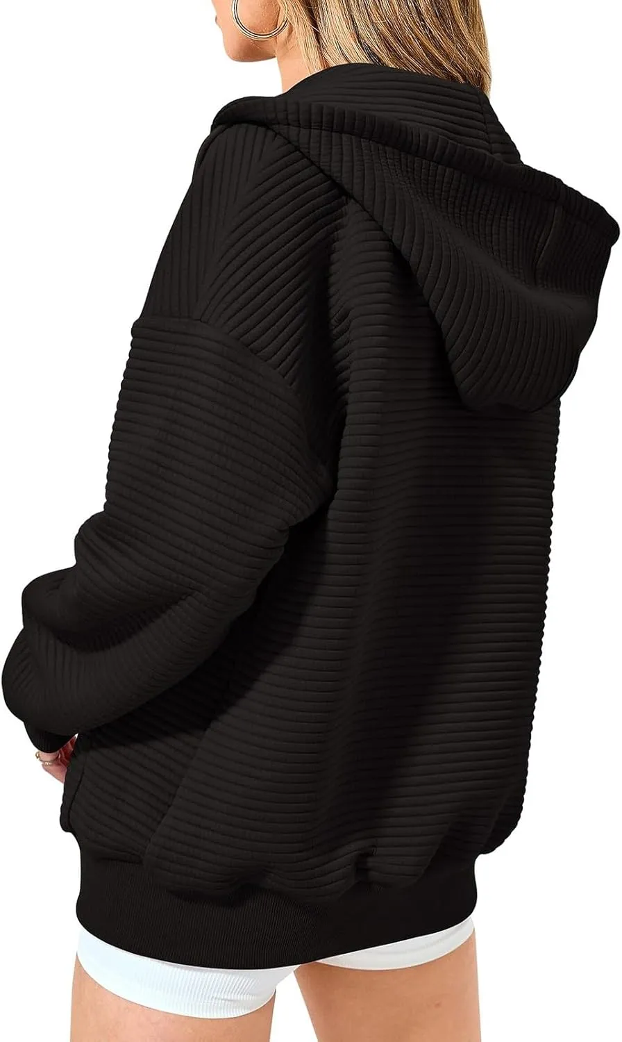Full Zipper Hoodies for Women Baggy Drawstring Oversized Sweatshirt Trendy Preppy Lightweight Zip Up Jackets w/Pocket
