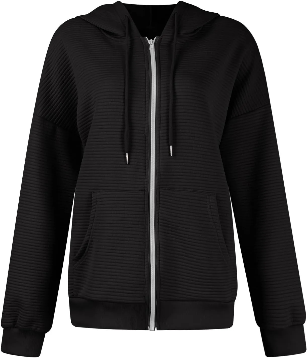 Full Zipper Hoodies for Women Baggy Drawstring Oversized Sweatshirt Trendy Preppy Lightweight Zip Up Jackets w/Pocket