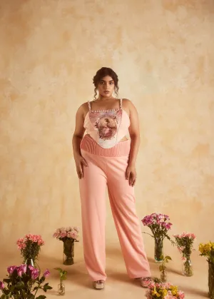 Galina Pink Vintage Print Corset Top & Heart-Cutout Pants
