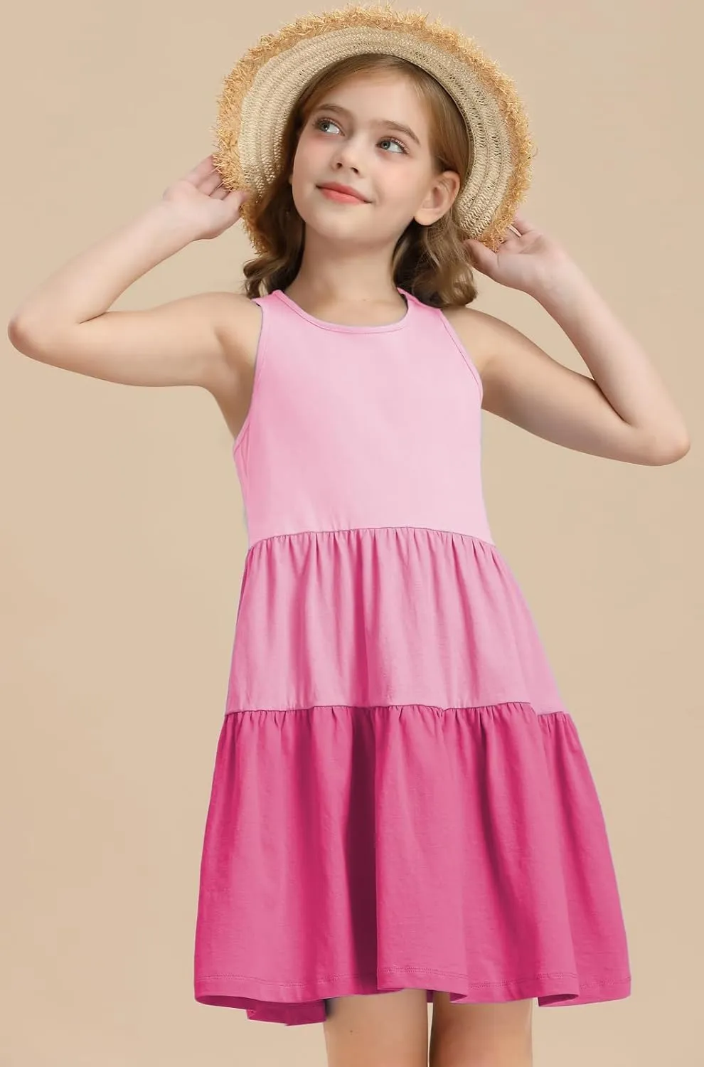 Girls Summer Midi Dress Sleeveless Back Detailed Tiered Sundress Vacation Beach 5-10 Years