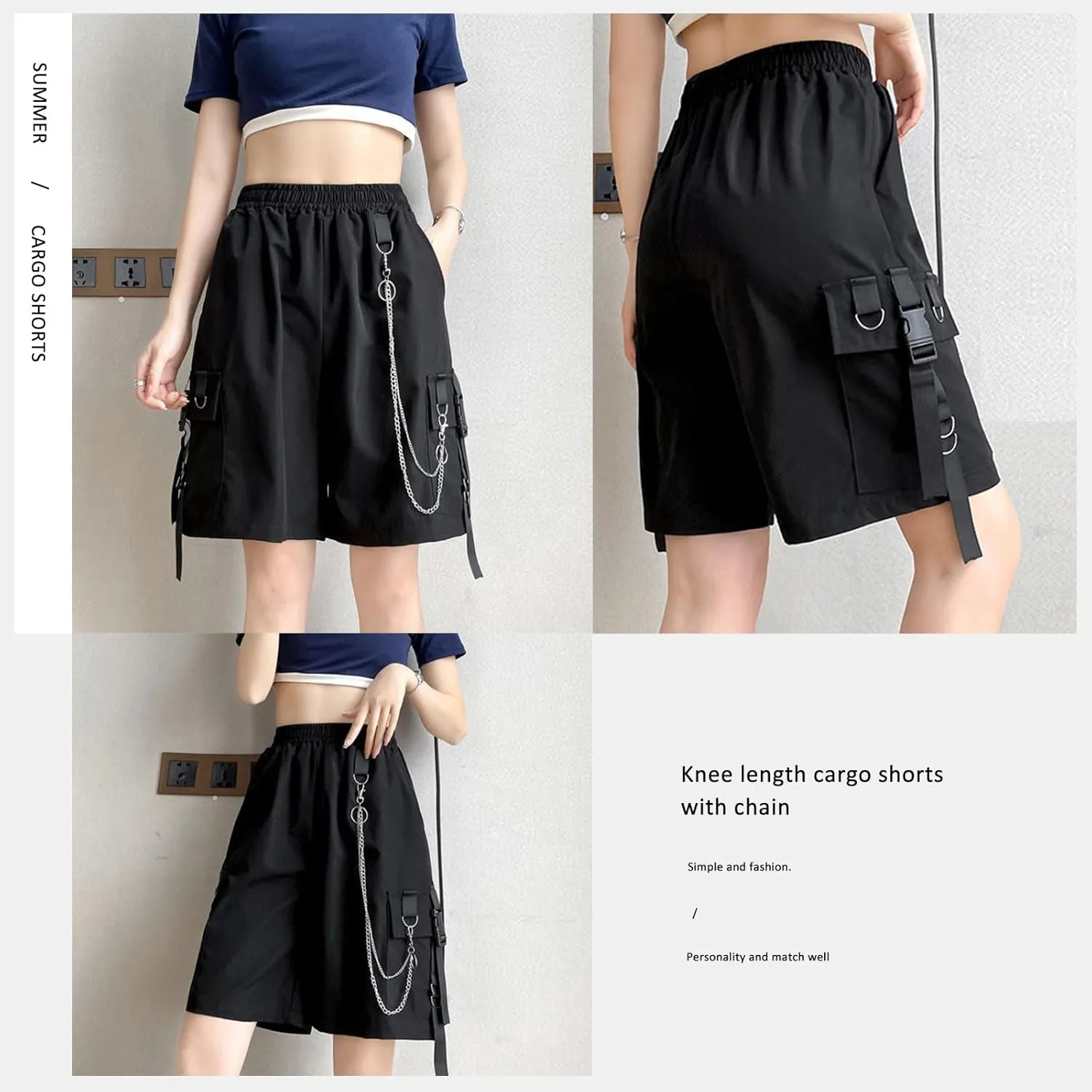 Goth Emo Alt Asymmetrical Skirt Shorts for Women Trendy Summer y2k Black Skorts