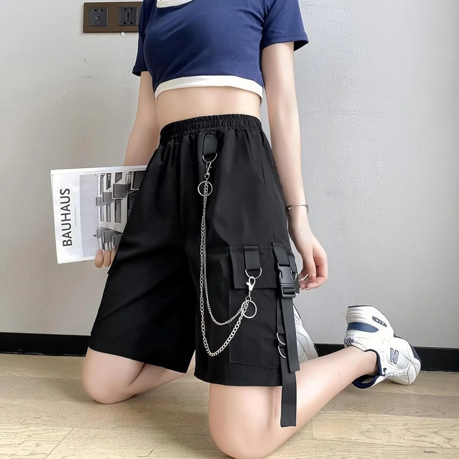 Goth Emo Alt Asymmetrical Skirt Shorts for Women Trendy Summer y2k Black Skorts