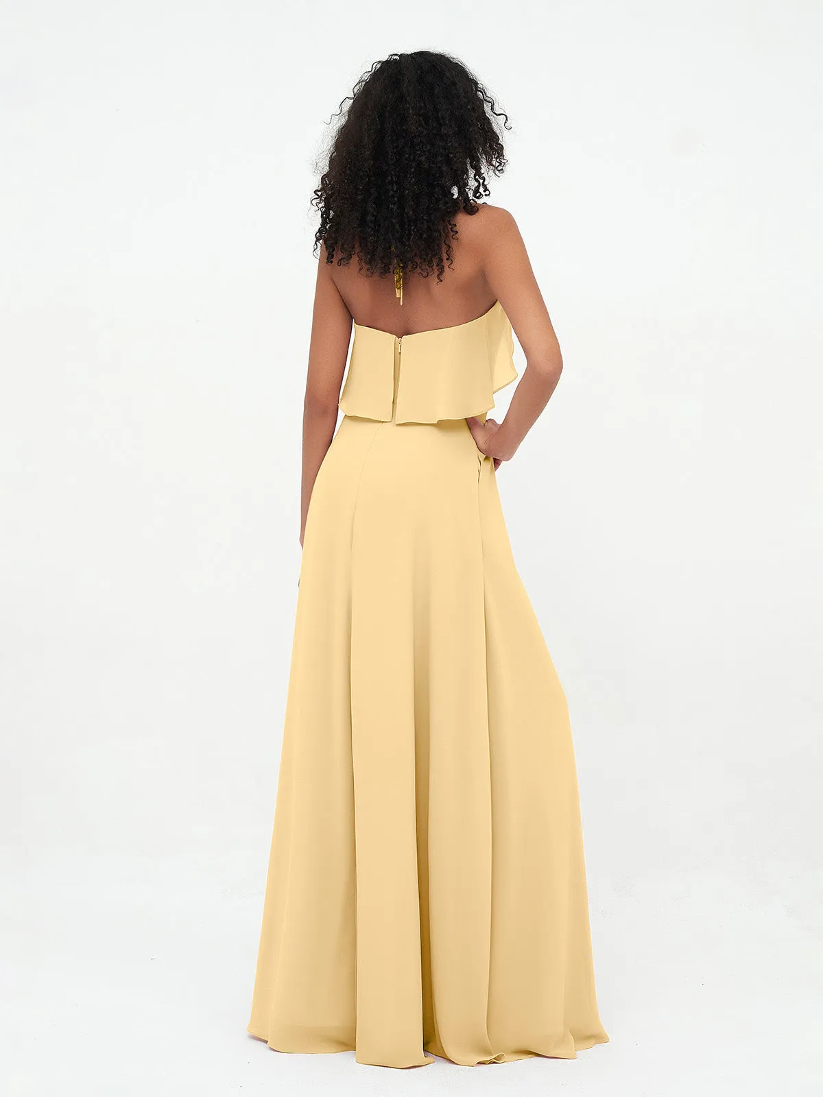 Halter Strap Chiffon Long Bridesmaid Dresses Gold Plus Size