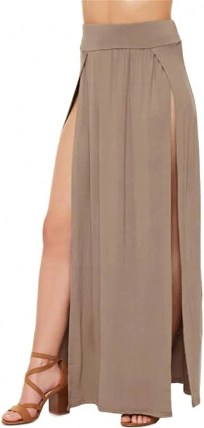 High Waisted Sexy Womens Double Slits Summer Solid Long Maxi Skirt Gifts Valentine's Day