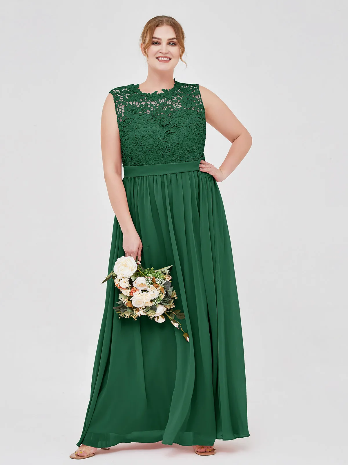 Illusion Neck Chiffon and Lace Dresses Dark Green