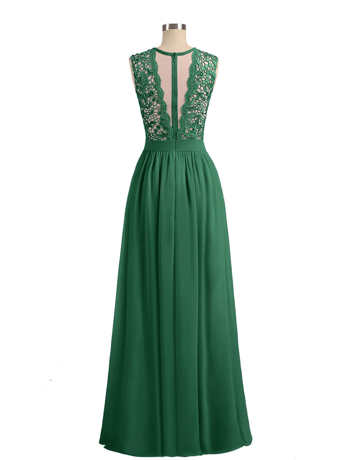Illusion Neck Chiffon and Lace Dresses Dark Green