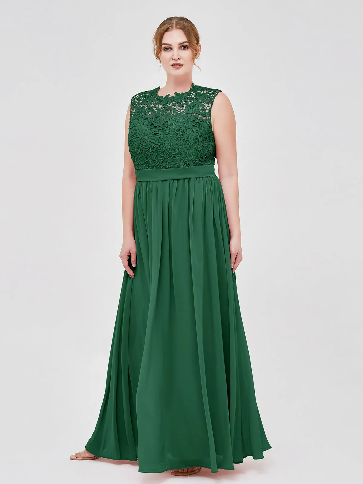 Illusion Neck Chiffon and Lace Dresses Dark Green