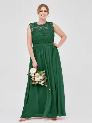 Illusion Neck Chiffon and Lace Dresses Dark Green
