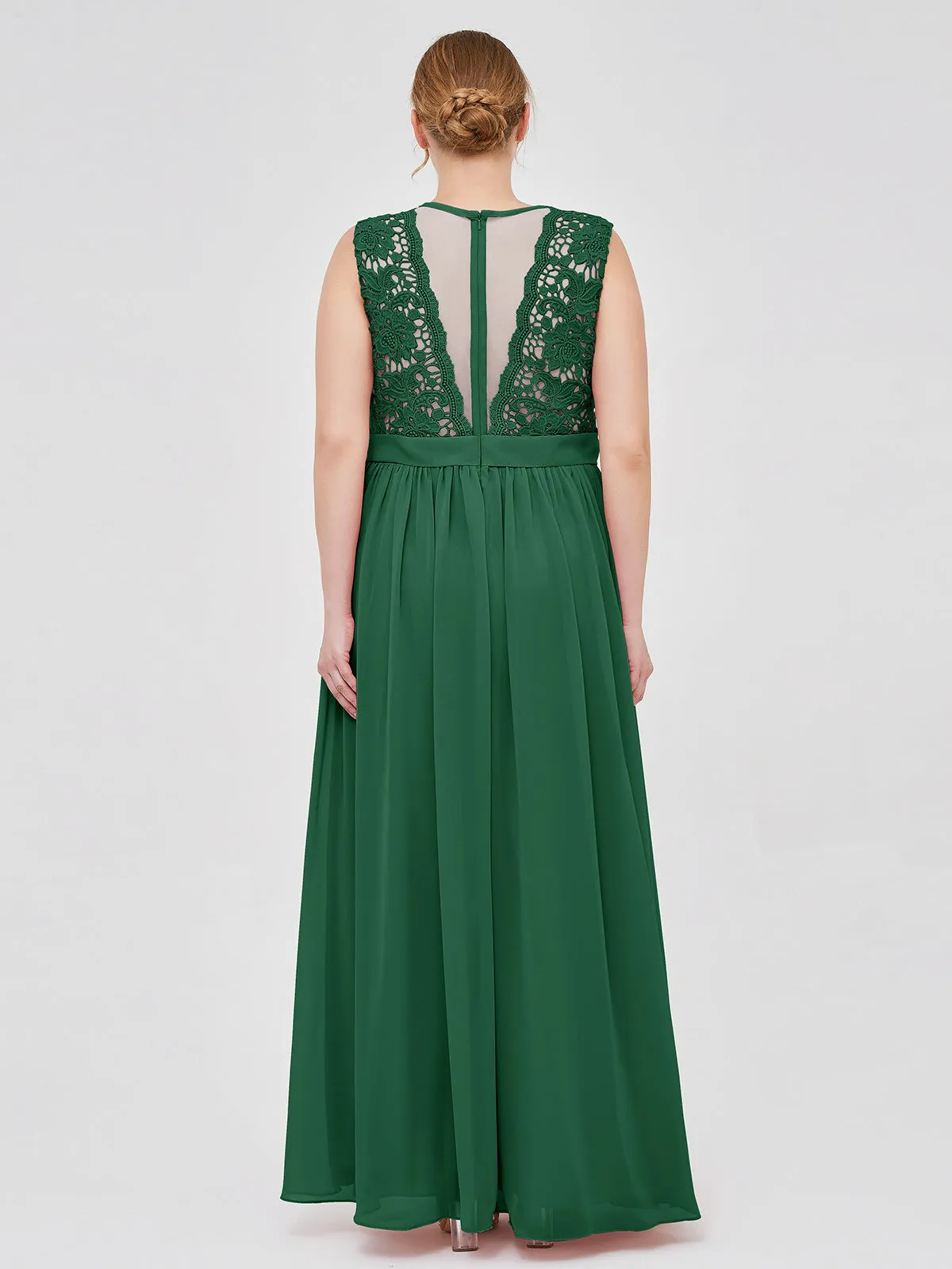 Illusion Neck Chiffon and Lace Dresses Dark Green