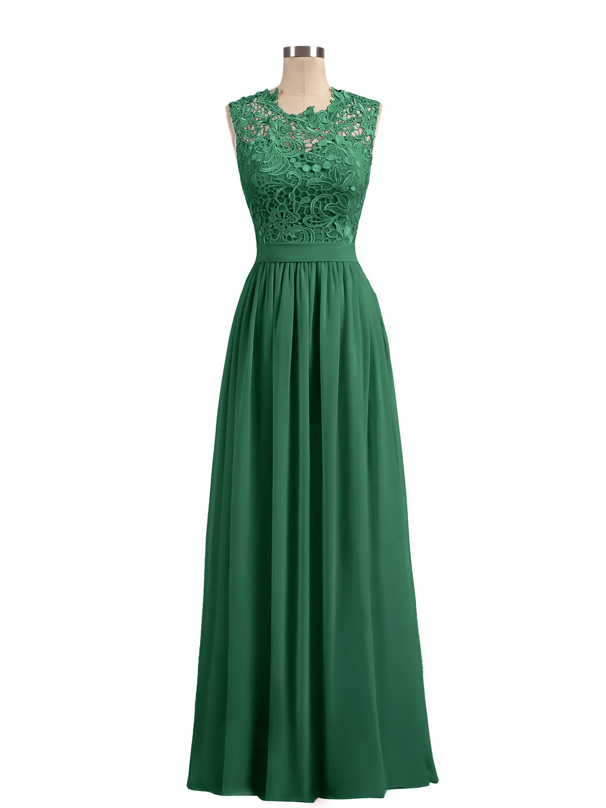 Illusion Neck Chiffon and Lace Dresses Dark Green