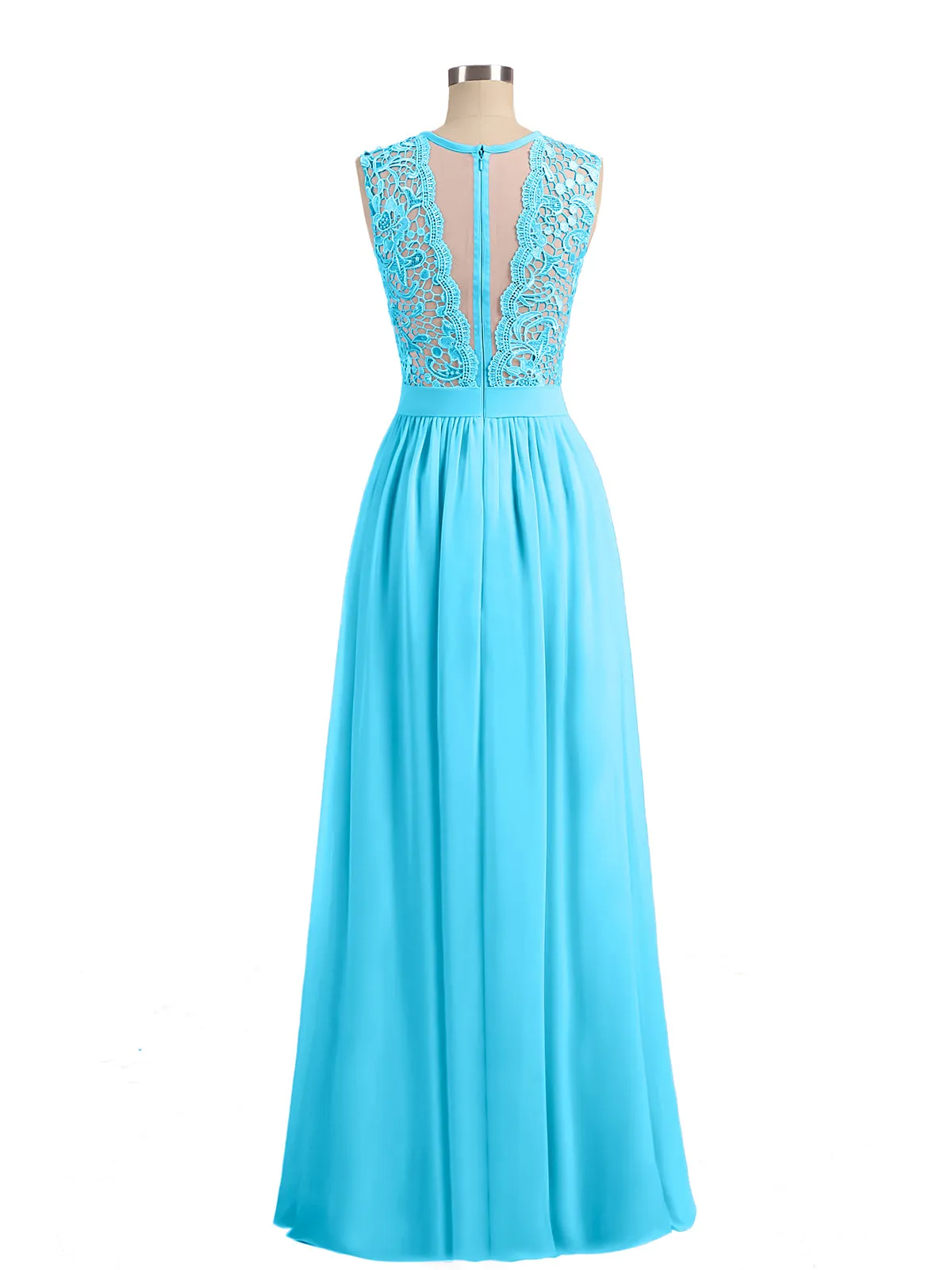 Illusion Neck Chiffon and Lace Dresses Pool