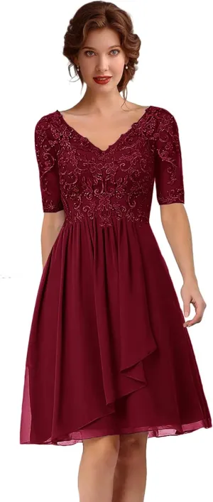 ISABUFEI Mother of The Bride Dresses for Wedding Short Prom Dress Formal Evening Party Gowns V-Neck