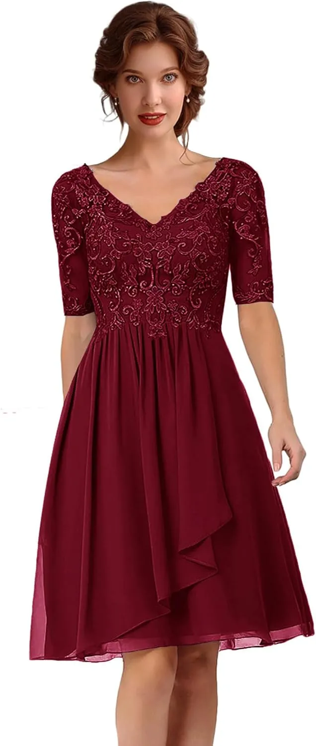 ISABUFEI Mother of The Bride Dresses for Wedding Short Prom Dress Formal Evening Party Gowns V-Neck