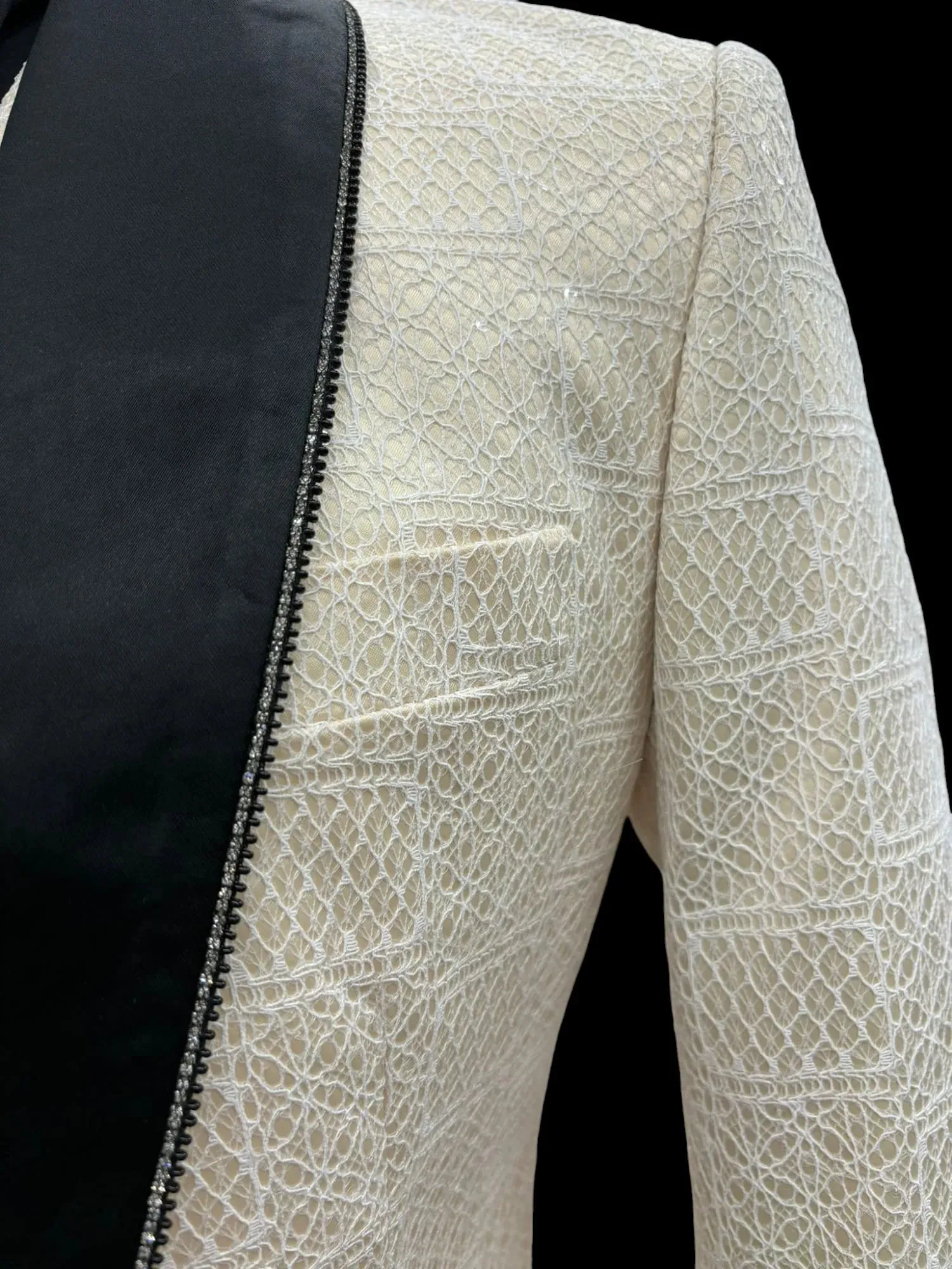 Ivory Elegance Tuxedo Jacket with Black Lapels - KCT Menswear