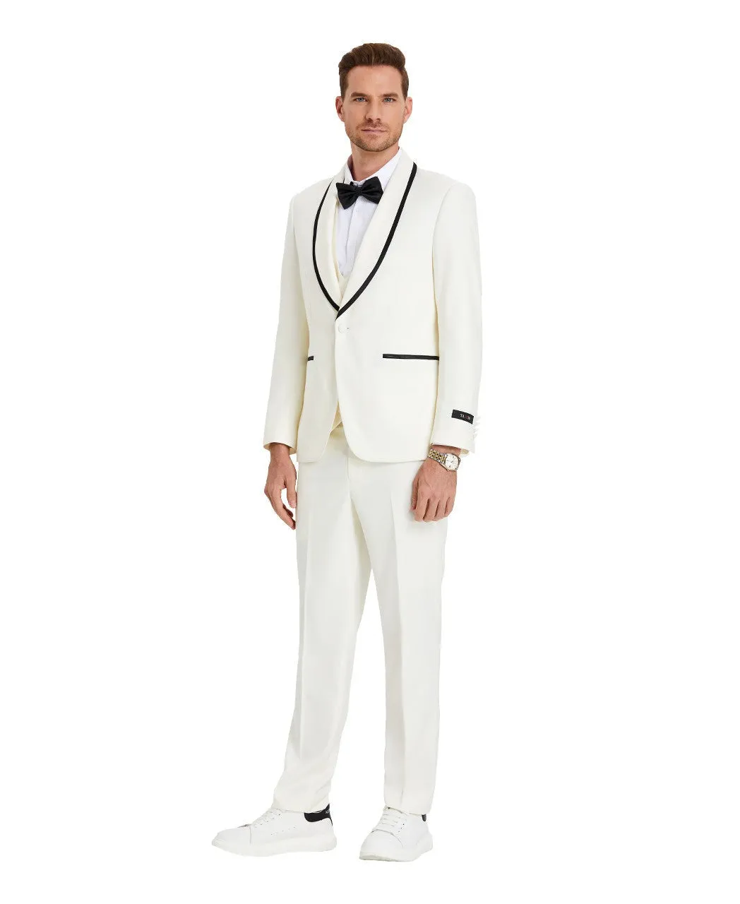 Ivory White Tuxedo with Black Trim - Contemporary Elegance