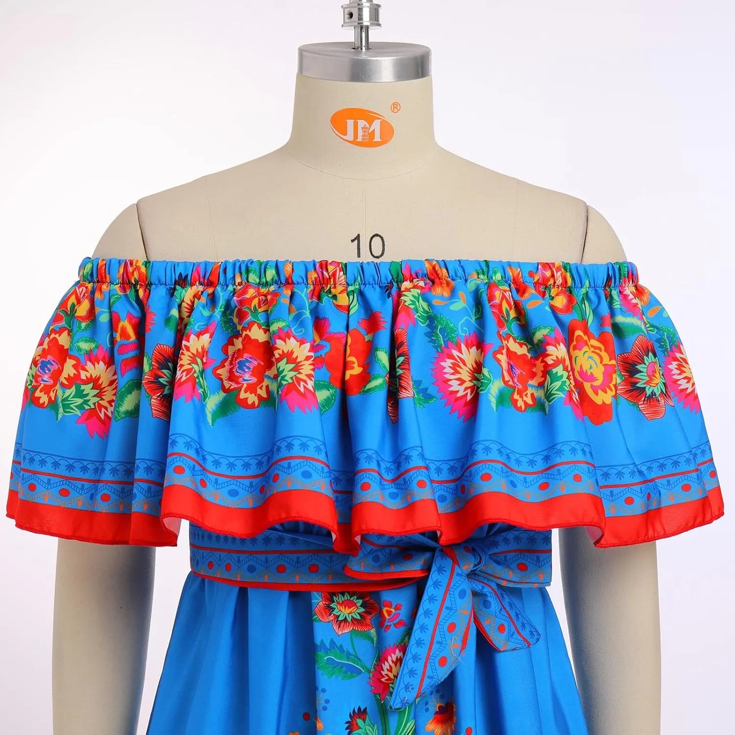 IWEMEK Women's Yellow Mexican Floral Off Shoulder Maxi Dress - Plus Size - Summer Casual - Off-Shoulder, Embroidered Floral