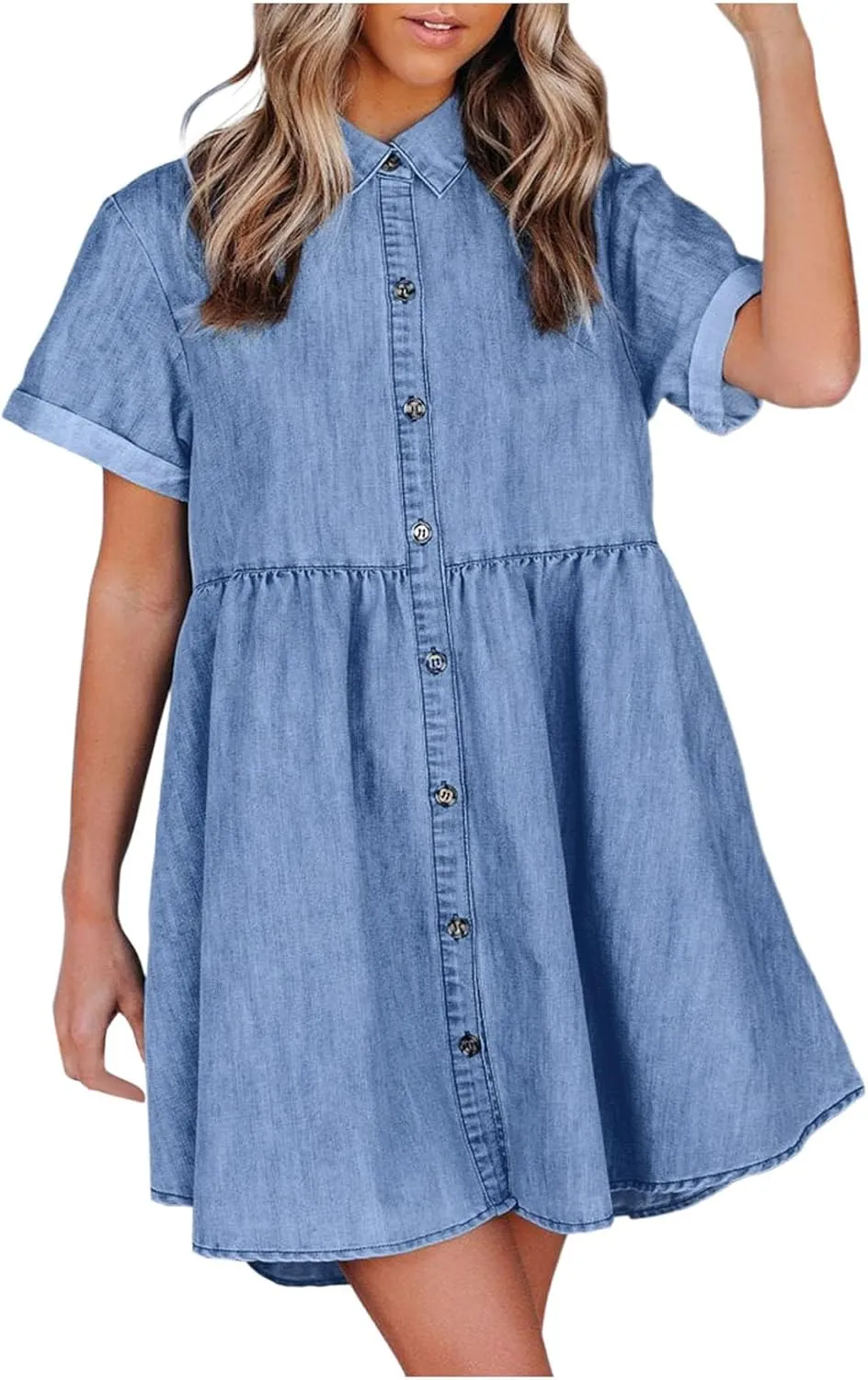 Jean Dresses for Women Tank Top Button Down Cap Sleeve Demin Mini Dress Ruffle Flowy Party Business Casual Outfits