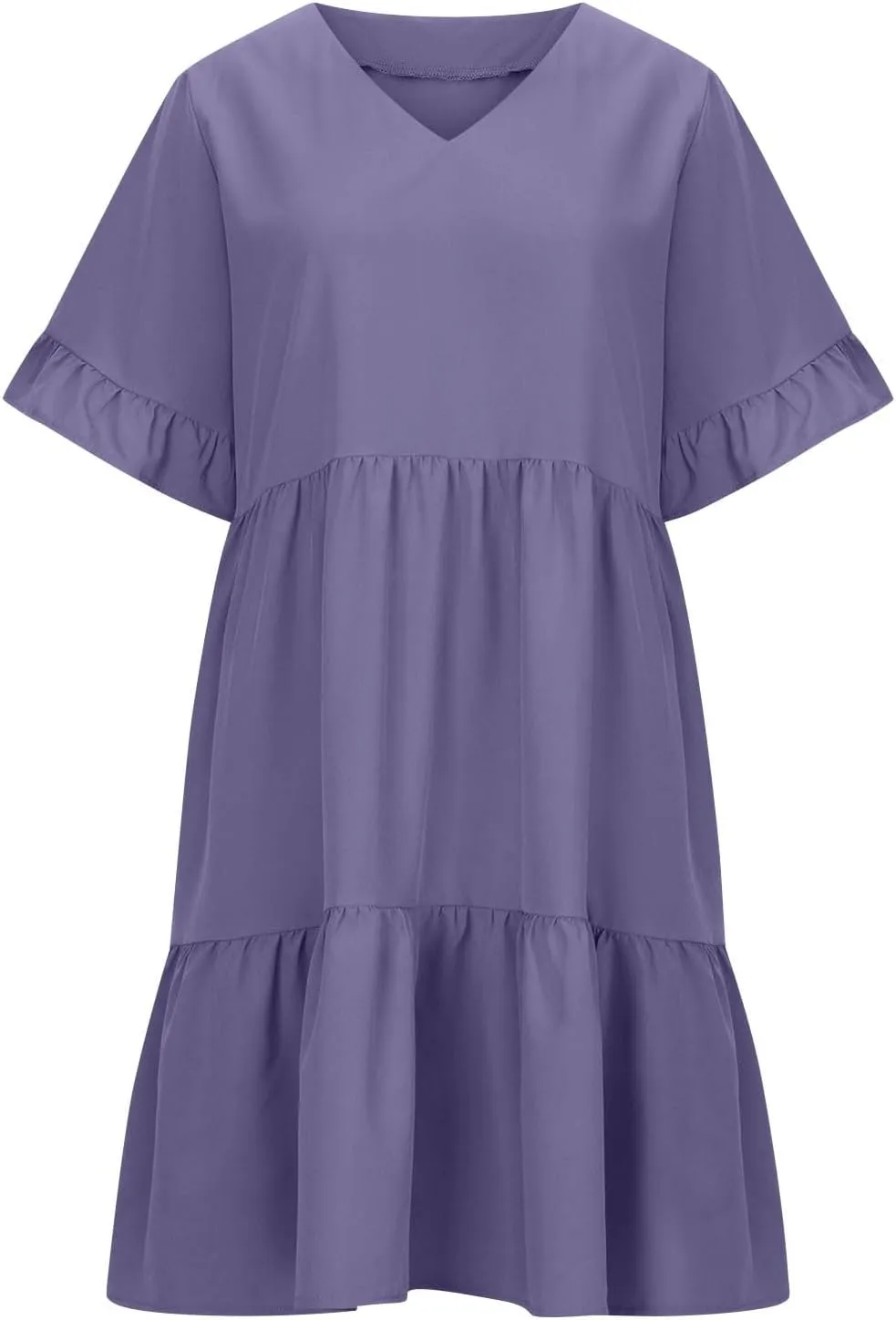 JOAU Dresses for Women Summer 2025 V Neck Short Ruffle Sleeve A Line Tiered Flowy Casual Trendy Mini Beach Dress with Pockets