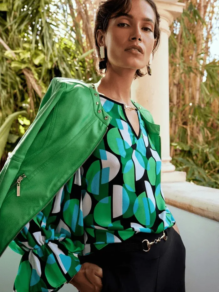 Joseph Ribkoff Foiled Suede Jacket In Green 241909 Col 4203