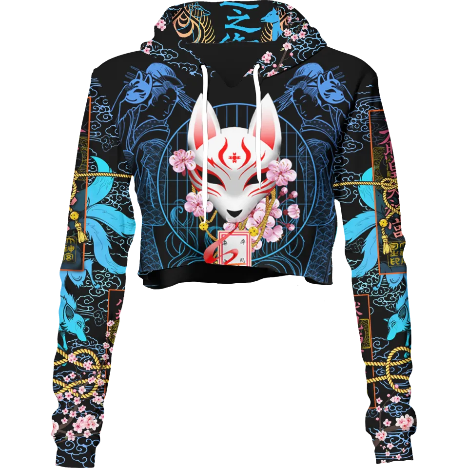 Kitsune Crop Hoodie - Blue Edition