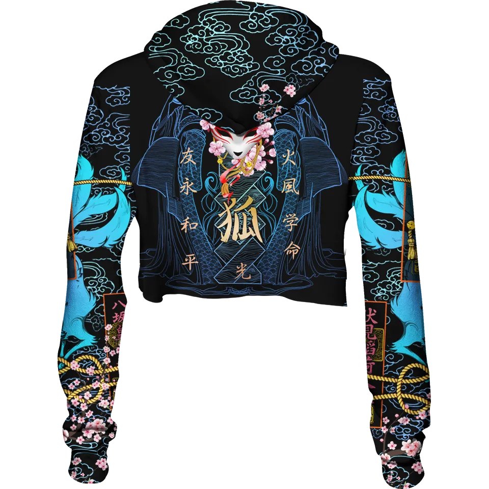 Kitsune Crop Hoodie - Blue Edition
