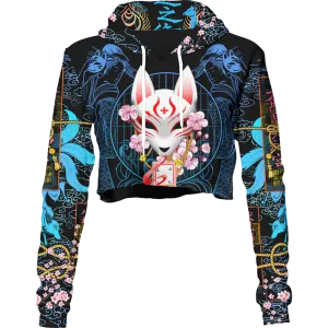 Kitsune Crop Hoodie - Blue Edition