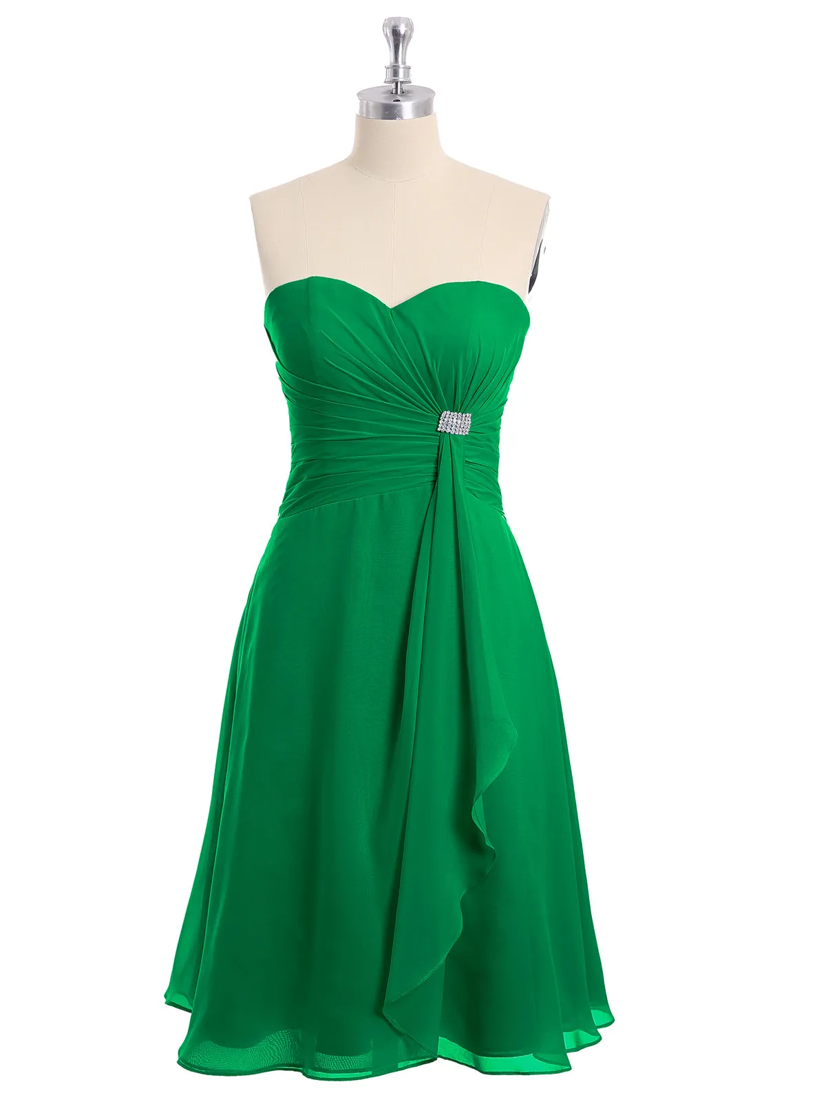 Knee Length Chiffon Dress with Sweetheart Neck-Emerald