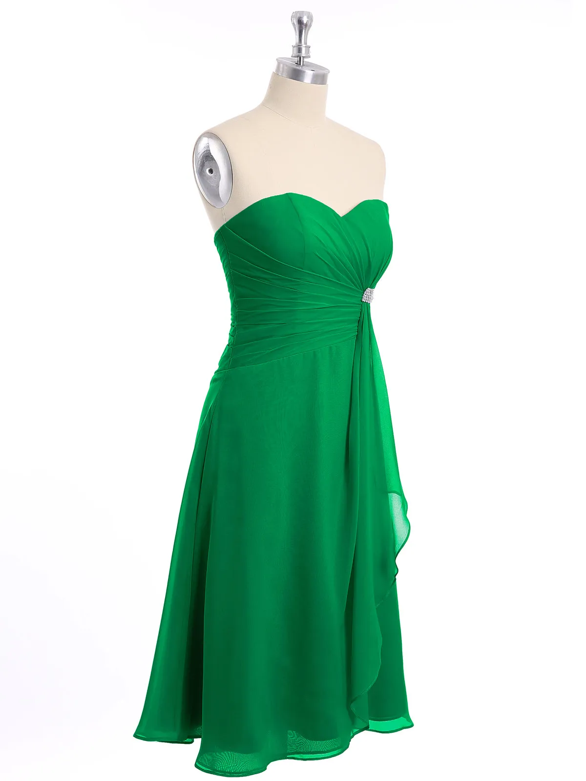 Knee Length Chiffon Dress with Sweetheart Neck-Emerald