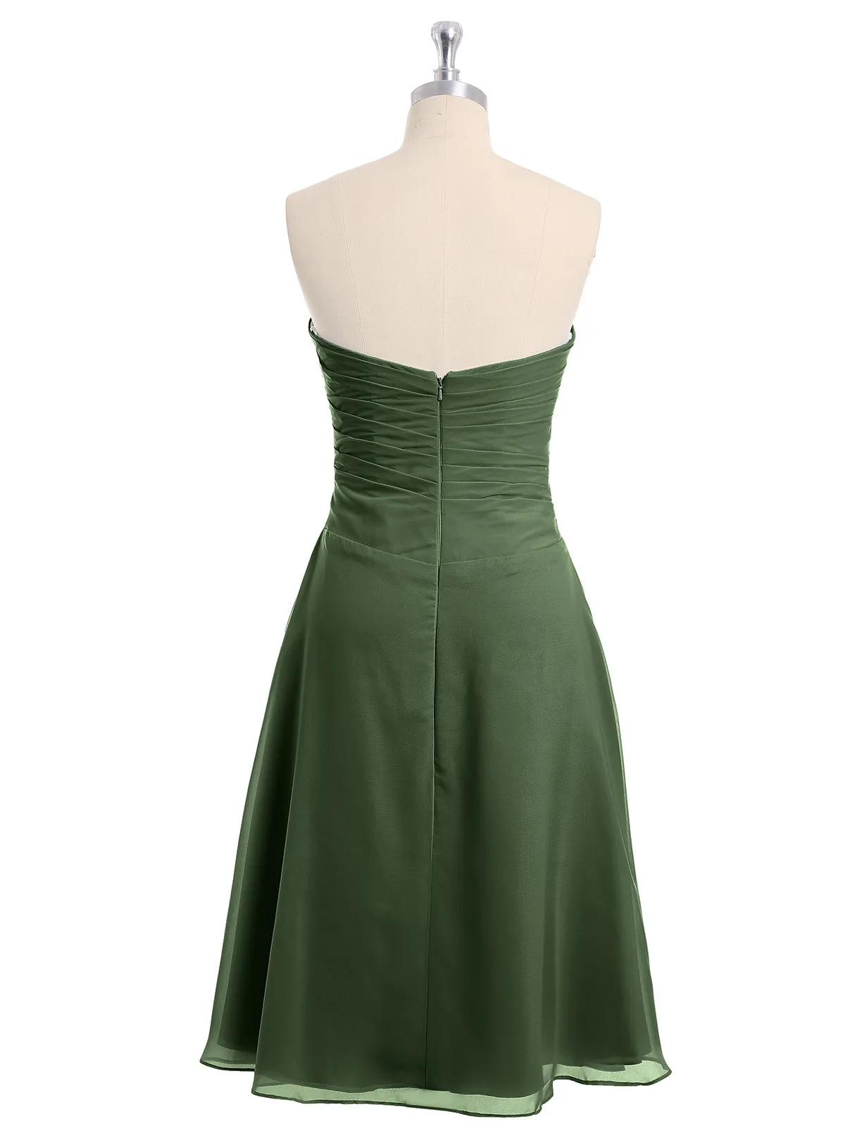 Knee Length Chiffon Dress with Sweetheart Neck-Olive Green Plus Size