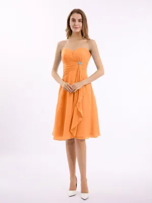 Knee Length Chiffon Dress with Sweetheart Neck-Orange Plus Size