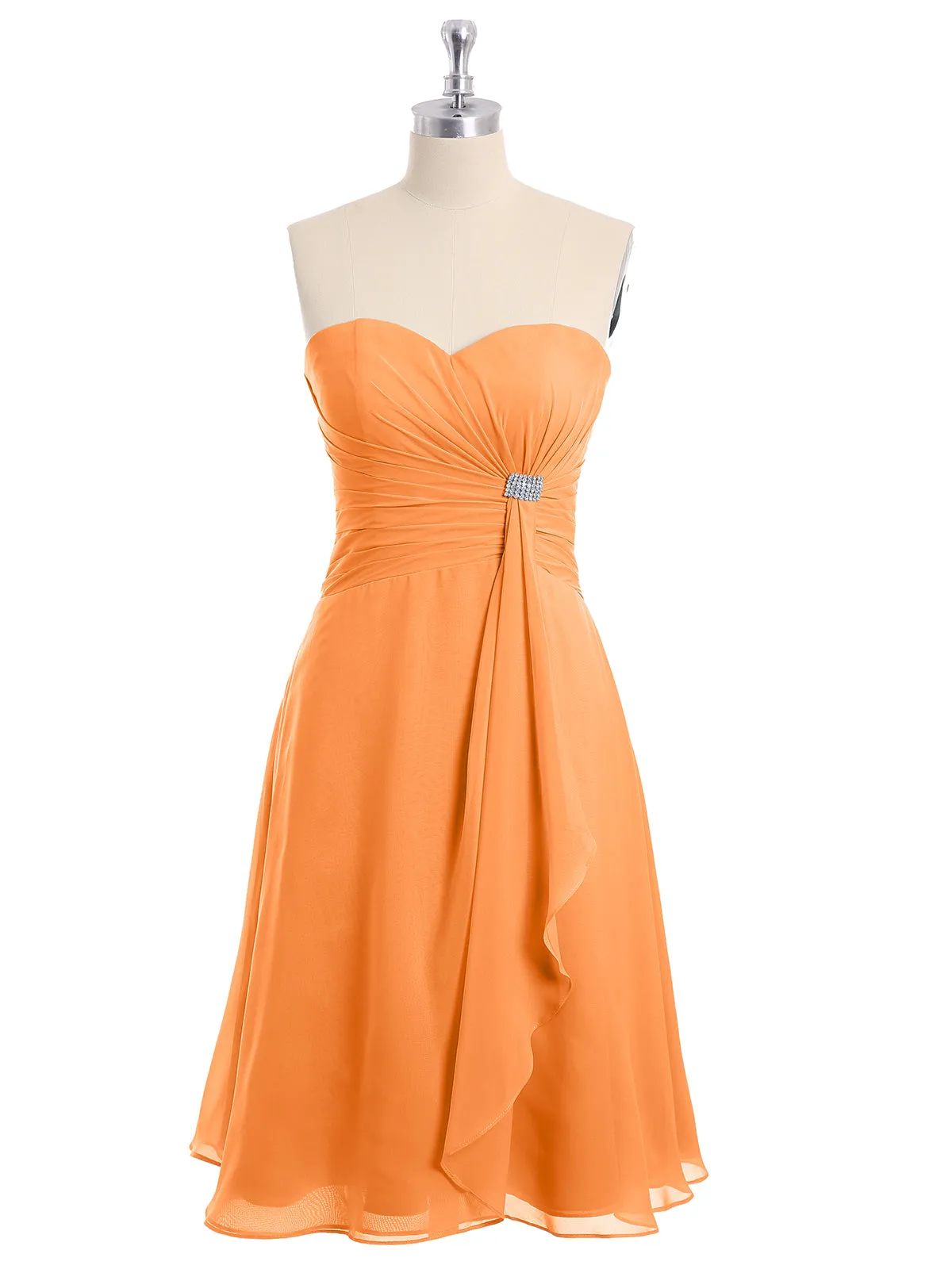 Knee Length Chiffon Dress with Sweetheart Neck-Orange Plus Size