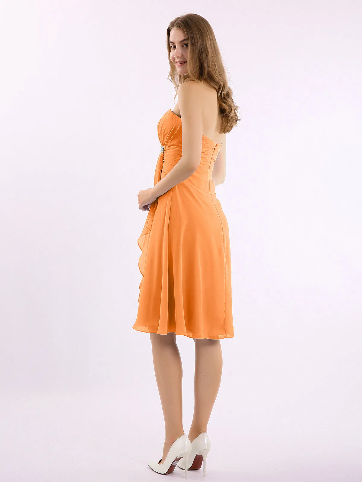 Knee Length Chiffon Dress with Sweetheart Neck-Orange Plus Size
