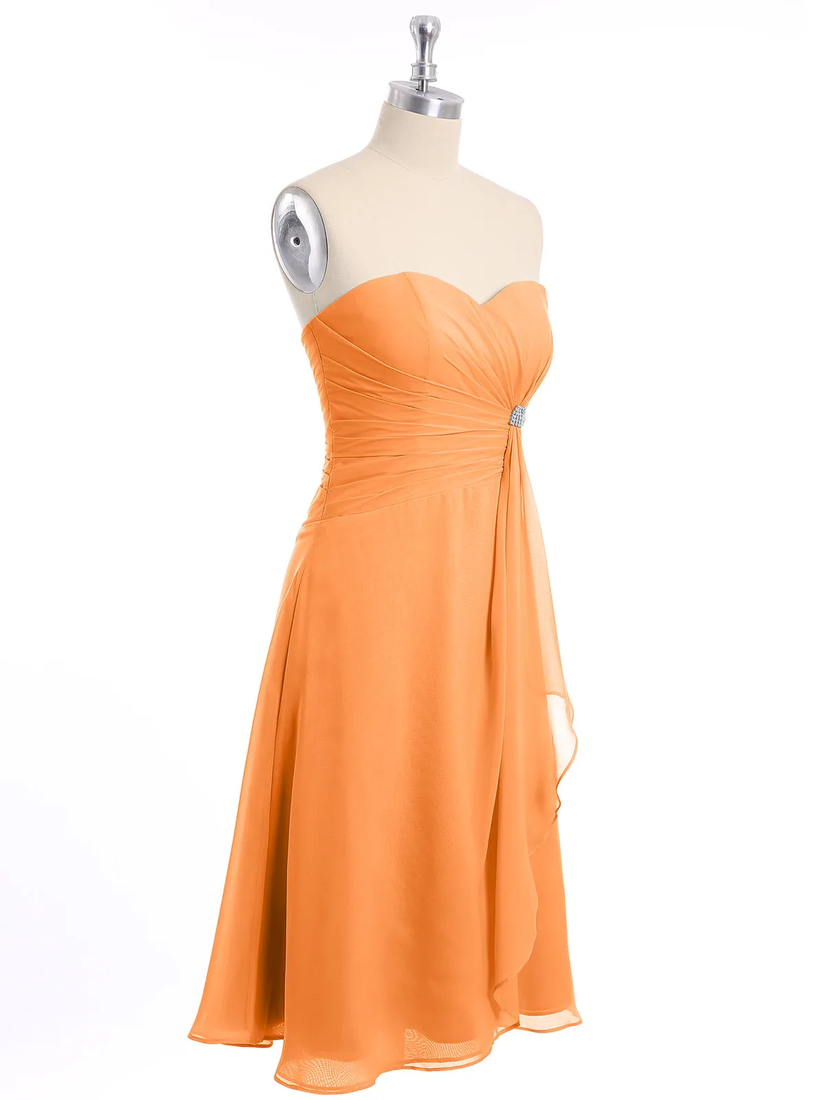 Knee Length Chiffon Dress with Sweetheart Neck-Orange Plus Size