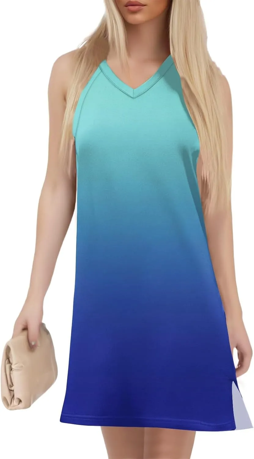 KUIOLYPOER Summer Dresses for Women 2025 V-Neck Sleeveless Sundress Trendy Casual Vacation Beach Dress with Hem Split