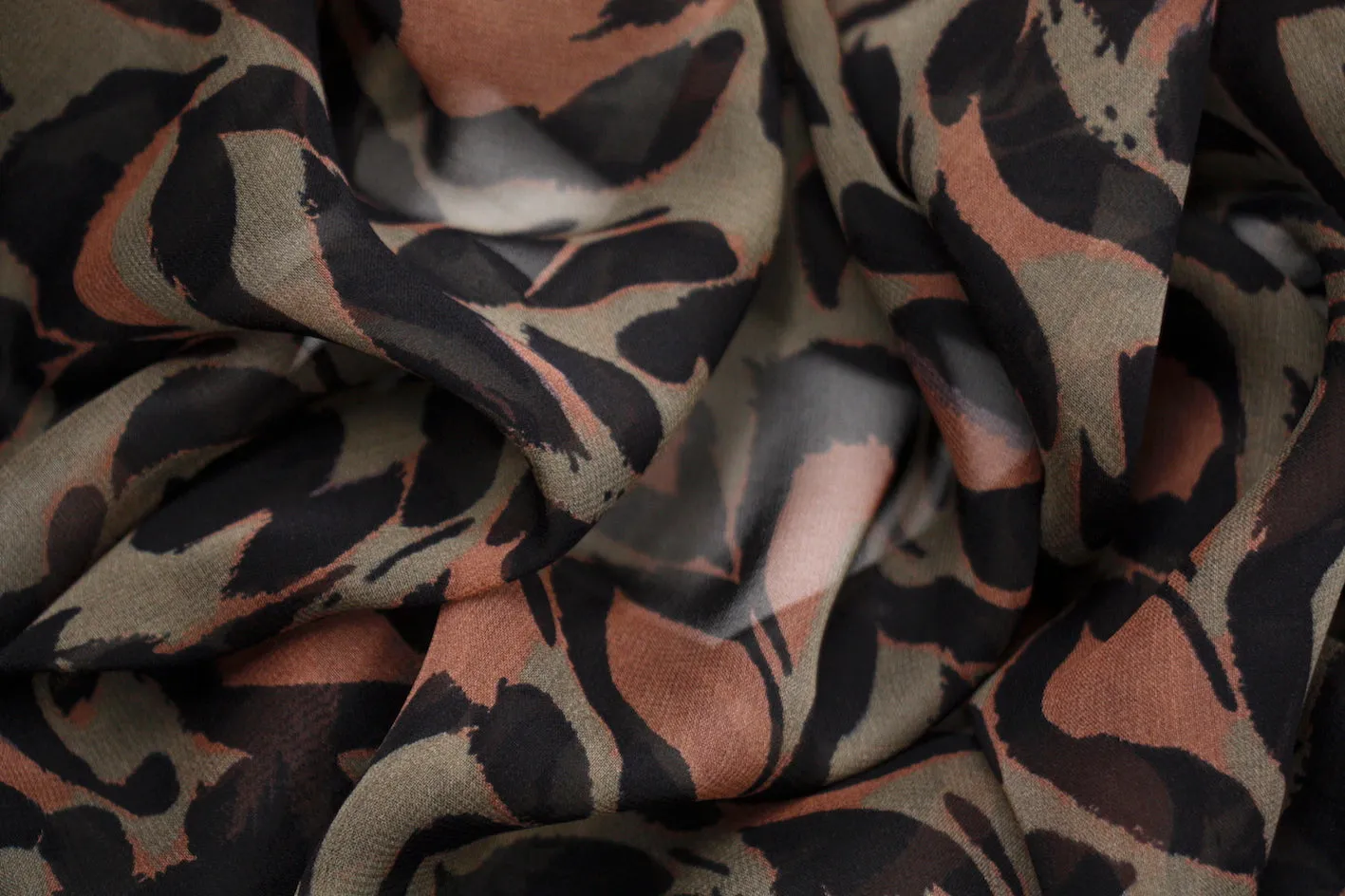 Last Chance of Camo Cat Khaki Silk Georgette