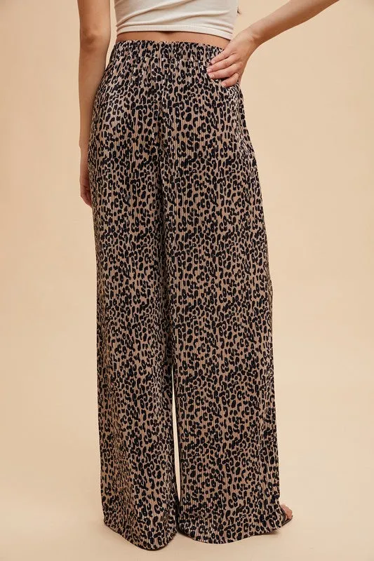 Leopard Plisse Lounge Wide Pants