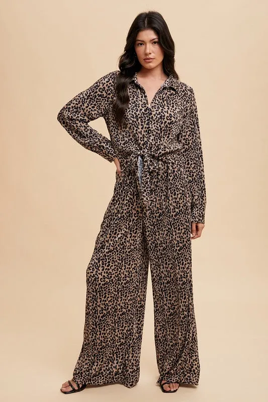 Leopard Plisse Lounge Wide Pants