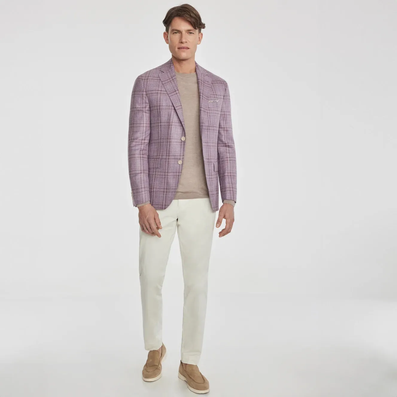 Lilac Check Loro Piana Wool/Silk/Linen Montana Contemporary Sport Jacket - Jack Victor
