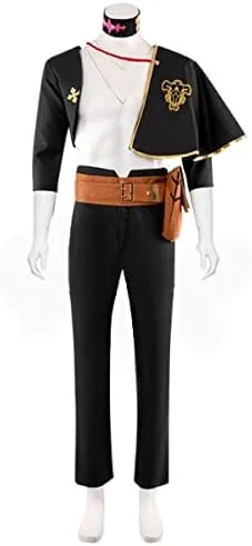 LoliMiss Men's Black Cosplay Clover Asta Costume Asta Jacket Cloak Pants Knight Outfits